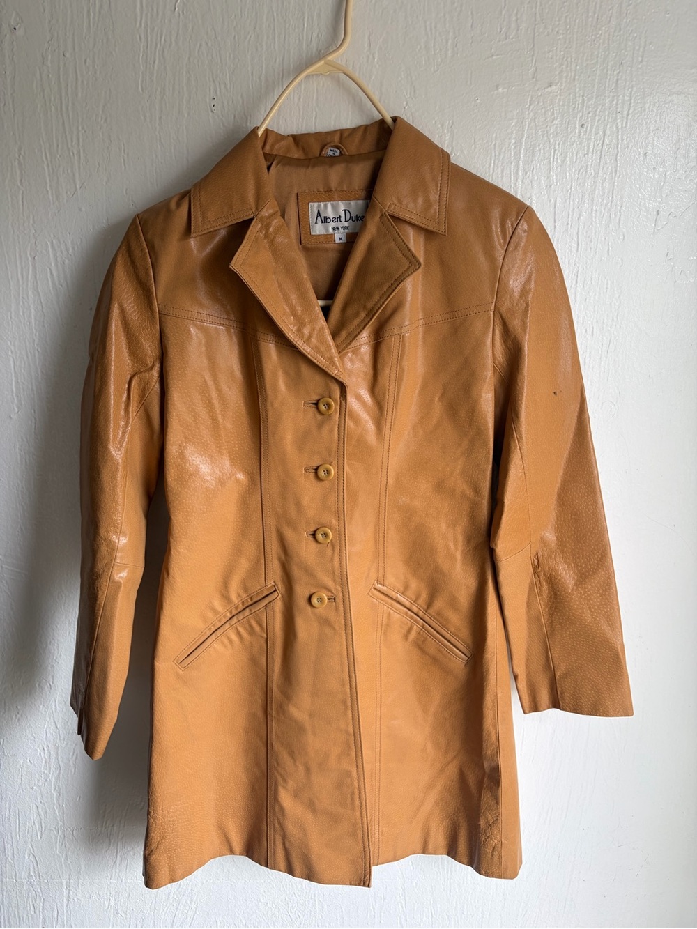 Women's Tan Leather Button Jacket